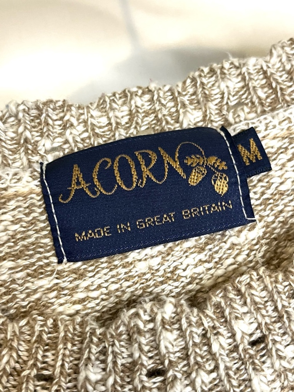 VTG Acorn Women’s Granny-Chic CottageCore Taupe & Cream Crewneck Sweater - Picture 3 of 8